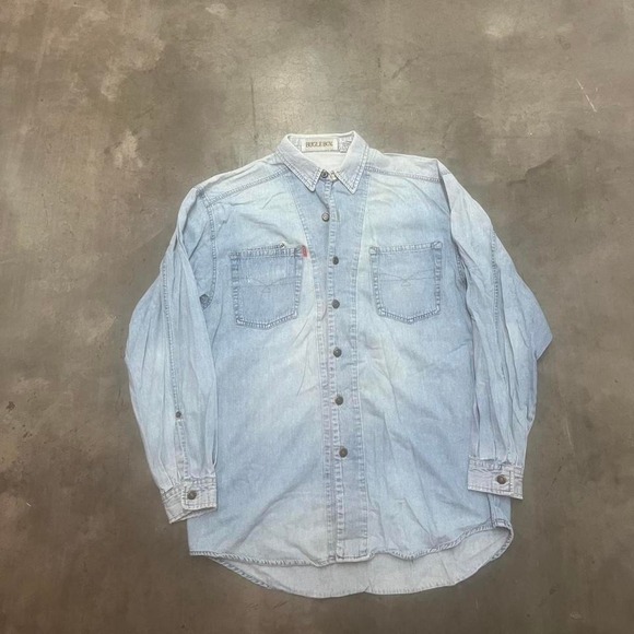 Vintage bugle boy men's medium blue denim‎ faded metal button up shirt - Picture 1 of 6